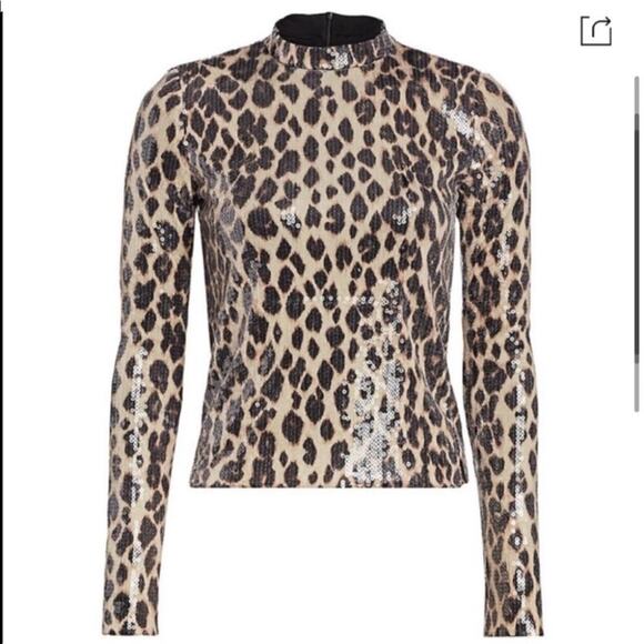 A.L.C. Marshall Sequin Leopard Print Mockneck Top In Brown Multi - Picture 5 of 9
